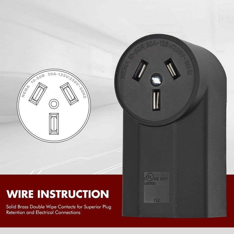 micmi NEMA 10-50R Receptacle 3-Pole 3-Wire Surface Mount Range Power Receptacle, Industrial Grade 50A 125/250V UL Listed, Black (NEMA 10-50R) - Image 4